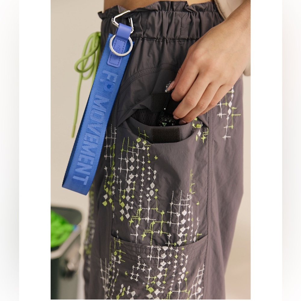 NWT FP MOVEMENT BY. FREE PEOPLE IN THE WILD EMBROIDERED PANTS. - Picture 4 of 5
